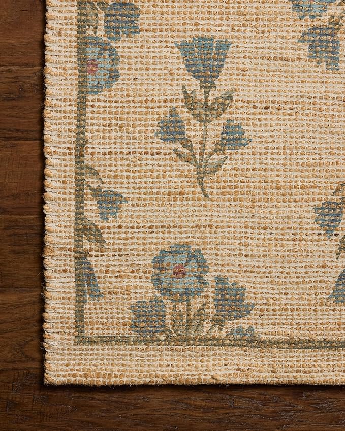 Loloi Chris Loves Julia Rue Collection RUE-04 Moss/Blue 9'-3" x 13' Area Rug Jute Neutral Floral Living Room Bedroom Rug