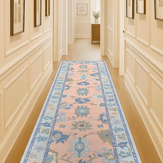 Fame Living Modern Oushak Rug, Rugs, Vintage, Turkish, Eclectic, Floral, Pastel, Washable, Small Throw, Accent Area Rug for Living Room, Bedroom, Kitchen, Bathroom, 2'5"x4'9"
