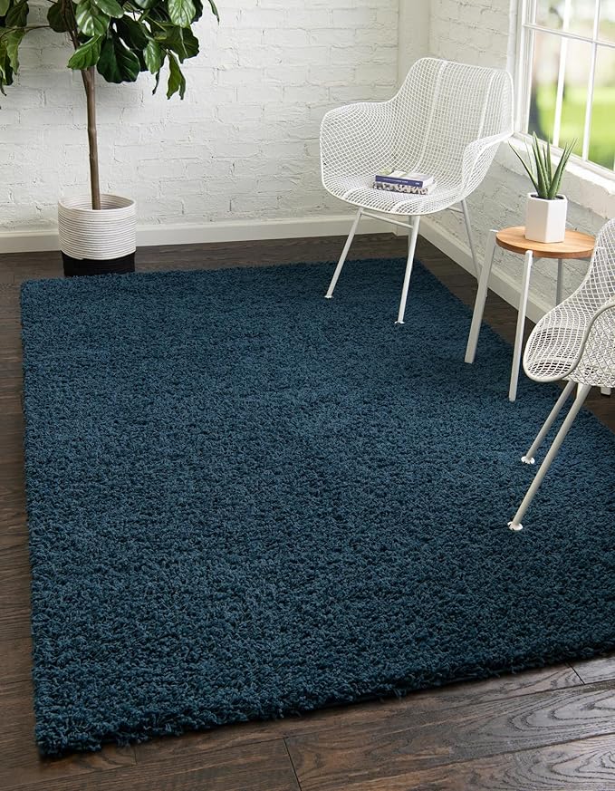 Unique Loom Solid Shag Collection Area Rug (10' x 13' 11" Rectangle, Sapphire Blue/ Navy Blue)