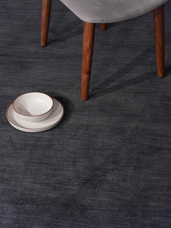 Hand Knotted Loom Wool ECO-Friendly Area Rugs - 6'x6', Square, Charcoal Color, Solid Plain Design, High Pile Handmade Anti Skid Area Rugs for Living Room, Bed Room (L00111)