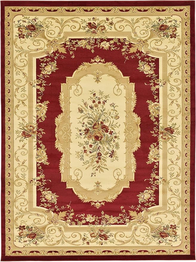Unique Loom Versailles Collection Traditional Classic Floral Motif Area Rug (9' 0 x 12' 0 Rectangular, Burgundy/ Ivory)