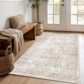 FMFUNCTEX 3x5 Washable Area Rug Beige Vintage Neutral Non Slip Low Pile Traditional Retro Indoor Carpet for Entryway Entrance Soft Floral Throw Rug Living Room Bedroom Kitchen Dining Office Laundry