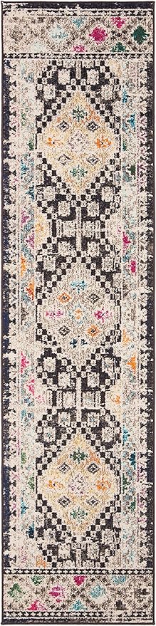 SAFAVIEH Madison Collection Runner Rug - 2'2" x 12', Black & Yellow, Boho Diamond Distressed Design, Non-Shedding & Easy Care, Ideal for High Traffic Areas in Living Room, Bedroom (MAD418Z)