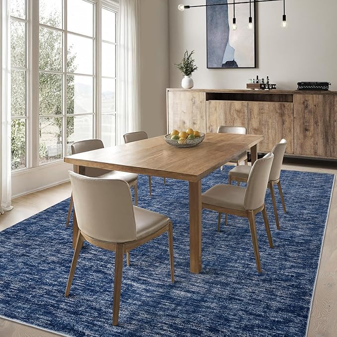RUGSREAL Solid Rug 4x6 Small Bedroom Rug Machine Washable Area Rug Soft Low-Pile Modern Contemporary Dining Room Area Rug Non-Slip Throw Indoor Carpet for Living Room Bedroom Kids Room, 4' x 6' Blue