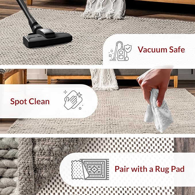 Nuloom Penelope Light Grey/Ivory, 9'6" x 13'6", Hand-Braided, Wool & Cotton, Soft and Textured, High Traffic, Stain Resistant, Easy Clean, Durable Area Rug for Bedroom, Living Room, Dining, Entryway
