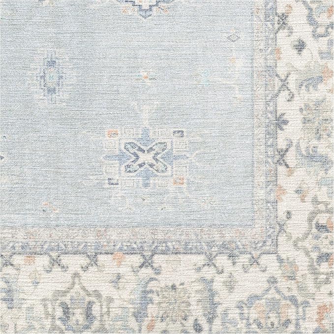 RUGGABLE Washable Vintage Area Rug – Verena Soft Blue 8x10, Stain-Resistant, Non-Slip – Large Machine Washable Rugs for Living Room, Bedroom, Hallway, Entryway & Office–with Cushioned Pad