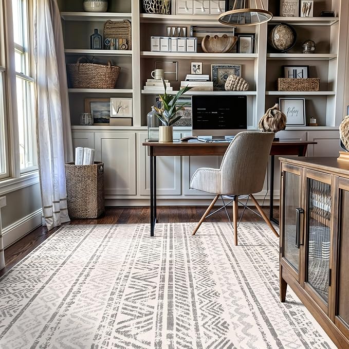 Rugshop Geometric Boho Area Rug – Gray Tribal Pattern, Perfect for Living Room, Dining Room, Bedroom, 5' x 7'
