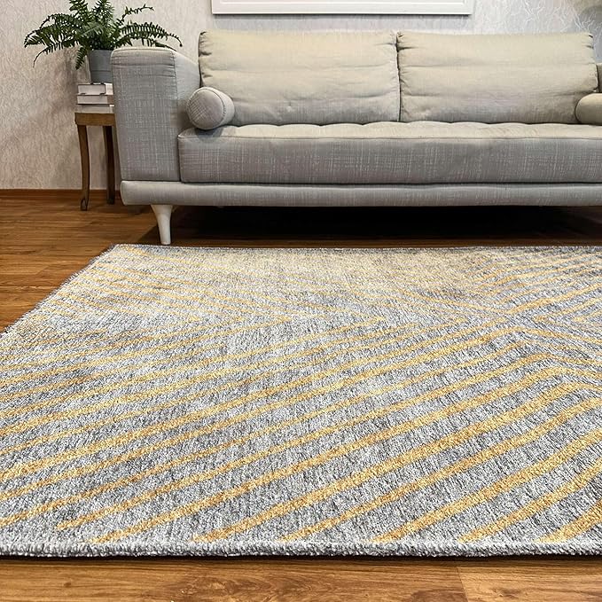 Alfa Rich 7x10 Geometric Gray Gold Washable Area Rugs for Living Room Bedroom Kitchen Cotton Rug