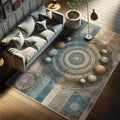 Ambesonne Space Boho Decorative Rug, Modern Interpretation of Outer Galaxy Art Planets and Trippy Mandalas, Quality Carpet for Bedroom Dorm and Living Room, 2' 5" x 5', Sea Blue Eggshell Tan