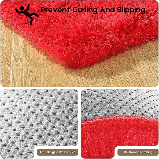 Red Area Rugs 9x12 Living Room Bedroom, Fluffy Large Rug Soft Shag Non-Slip Carpet for Kids Boys and Girls Room Dorm Home Decor (9ft x 12ft)