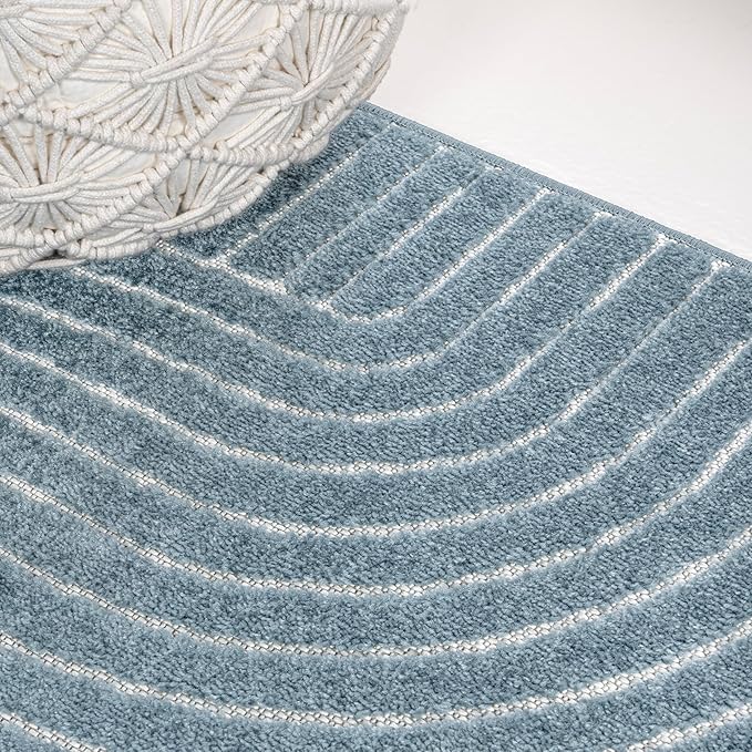 JONATHAN Y Hallie High-Low Curve Dark Blue/Cream 8x10 Indoor/Outdoor Area Rug, Minimalist Geometric, Pet Friendly, for Patio, Backyard, Living Room, Bedroom, Office, Hose-Washable (SCN100C-8)
