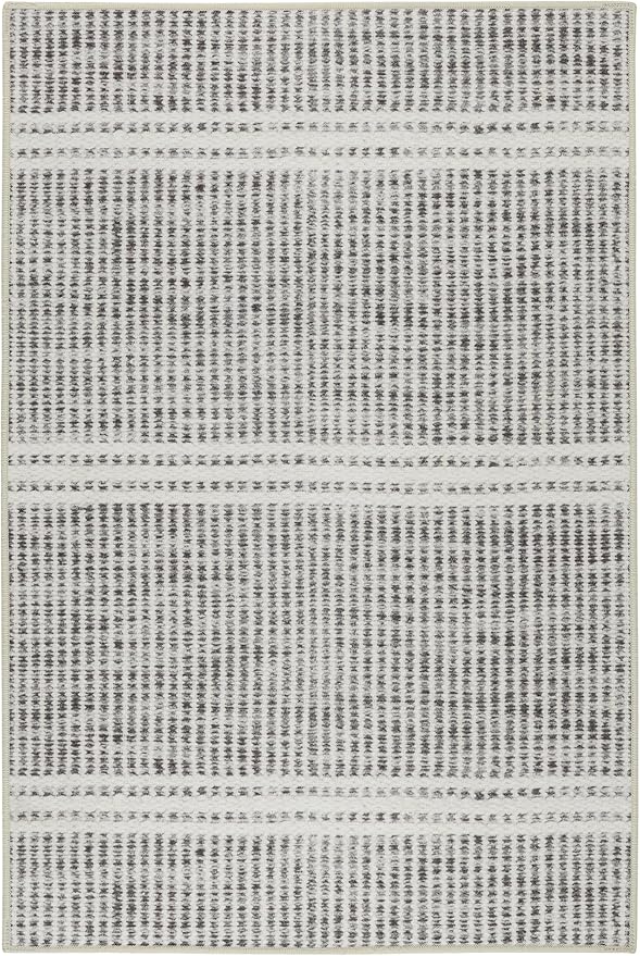 Dash & Albert Malta Blue Machine Washable Rug, 7.5 X 9.5 Feet, Grey Stripe Pattern
