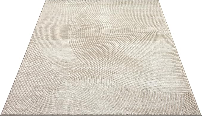 Abani Neutral Beige Area Rug 5' x 8' for Living Room, Bedroom - Zen Reiki Circles Pattern - Durable & Easy to Clean