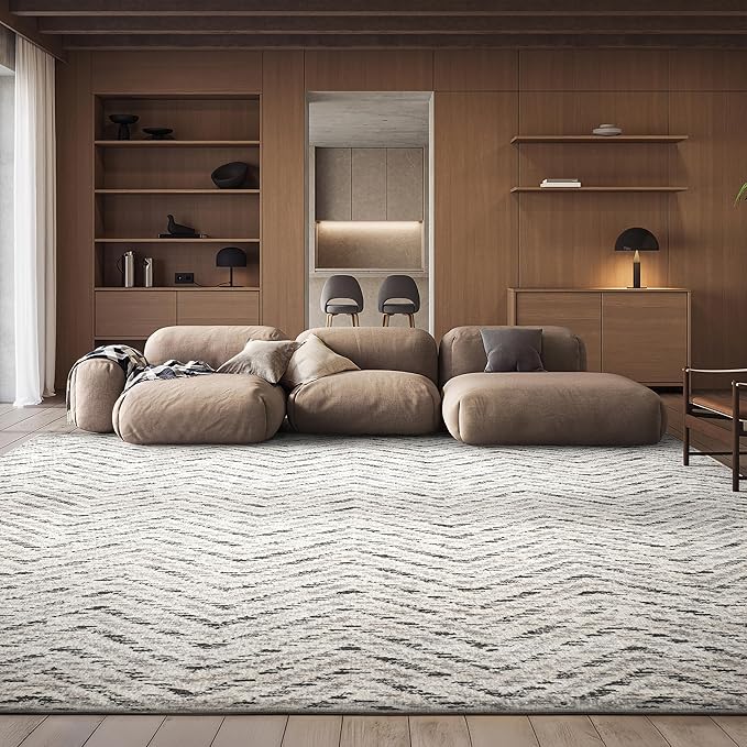 SAFAVIEH Adirondack Collection Area Rug - 10' x 14', Ivory & Charcoal, Chevron Design, Non-Shedding & Easy Care, Ideal for High Traffic Areas in Living Room, Bedroom (ADR104N)