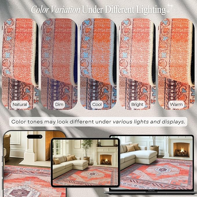 Fame Rugs Turkish Rug. Washable Vintage Oriental Antique Inspired Traditional Doormat Small Modern Area Rugs Luxury Entryway Entry Bedroom Bathroom Kitchen (380TT, 5'9 x 8'9)