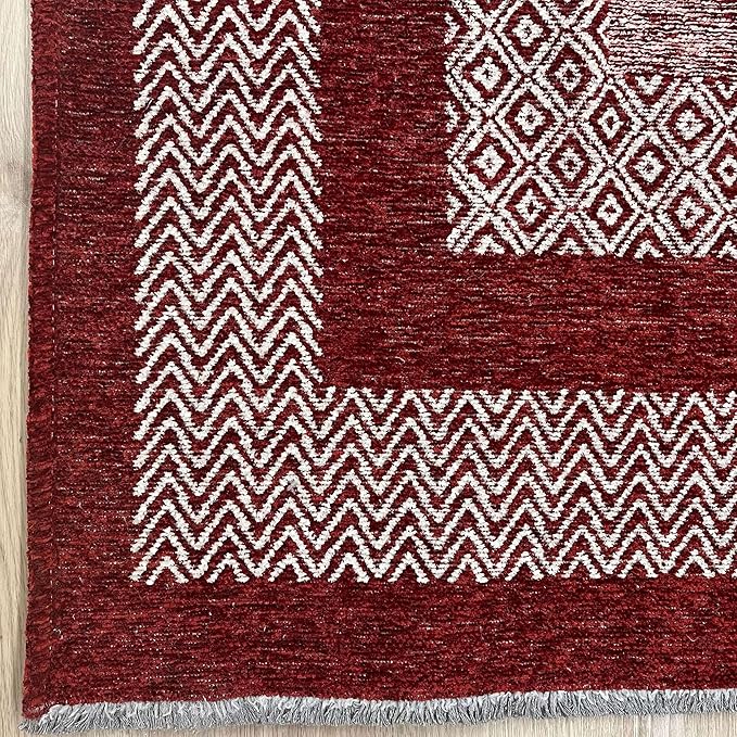Alfa Rich 5x8 Red Burgundy Washable Area Rugs for Living Room Bedroom Kitchen Cotton Rug