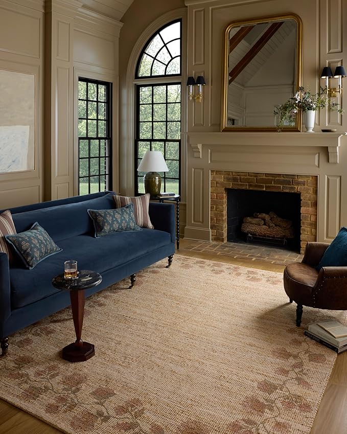Loloi Chris Loves Julia Rue Collection RUE-05 Natural/Multi 2'-3" x 3'-9" Accent Rug Jute Neutral Floral Living Room Bedroom Rug