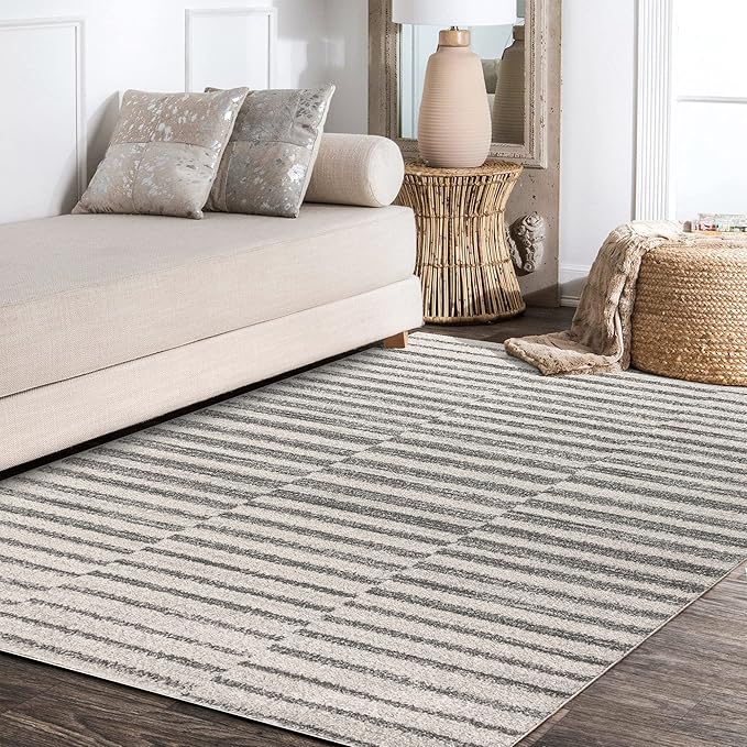 JONATHAN Y Lyla Offset Stripe Gray/Cream Indoor Area Rug, 5x8, Contemporary, Modern, Easy-Cleaning for Living Room, Bedroom, Kitchen, Pet Friendly, Non-Shedding (MOH204A-5)