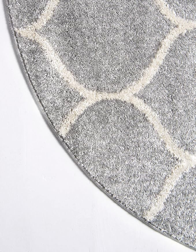 Rugs.com Lattice Frieze Collection Rug – 6' Round Light Gray Medium Rug Perfect for Kitchens, Dining Rooms