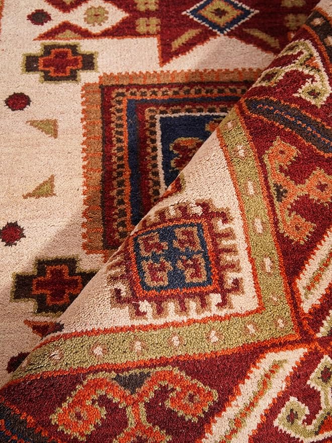 Hand Knotted Wool & Silk ECO-Friendly Oriental Area Rugs - 4'x6', Rectangle Shape, Cream Burgundy Color, Classic Oriental Traditional, Medium Pile Handmade Area Rugs (AF0102)