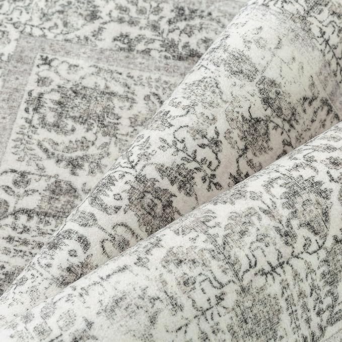 Black Runner Rug 3x12 Hallway Machine Washable Kitchen Vintage Distressed Non Slip Long Carpet Indoor Retro Floral Bedroom Accent Throw Rug for Bathroom Office Laundry Dining Room