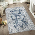 jinchan Fiora Washable Area Rug 3x5 Entryway Rug Distressed Vintage Floral Ultra-Thin Low-Pile Soft Non-Shedding Indoor Floor Carpet for Kitchen Bedroom Entrance Laundry Living Room(3x5ft, Dark Blue)