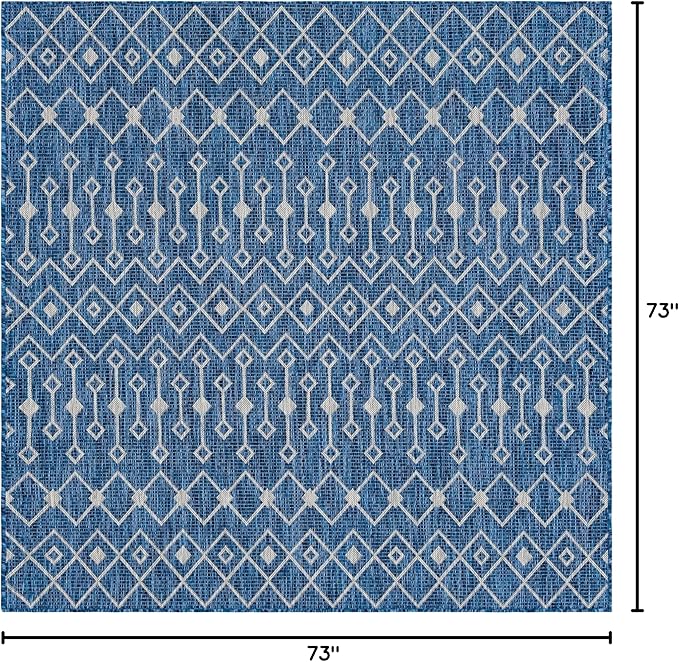 Unique Loom Outdoor Trellis Collection Area Rug - Tribal Trellis (6' 1" Square, Blue/ Ivory)