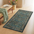 DUKINO 2x4 Rug for Entryway, Lightweight Washable Runner Rug with Non Slip Backing, Vintage Floral Low Pile Small Carpet Runner for Kitchen, Hallway, Entryway, Bathroom, Bedroom, Blue