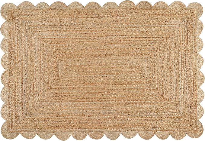 Savi Home Scalloped Jute Rug 4'x6' – Handwoven Natural Area Rug, Farmhouse Boho Style, Eco-Friendly Reversible Carpet for Living Room, Bedroom, Entryway, Dining Room Décor