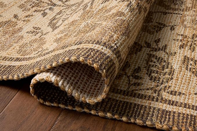 Loloi Chris Loves Julia Rue Collection RUE-03 Bark/Mocha 3'-6" x 5'-6" Accent Rug Jute Neutral Floral Living Room Bedroom Rug