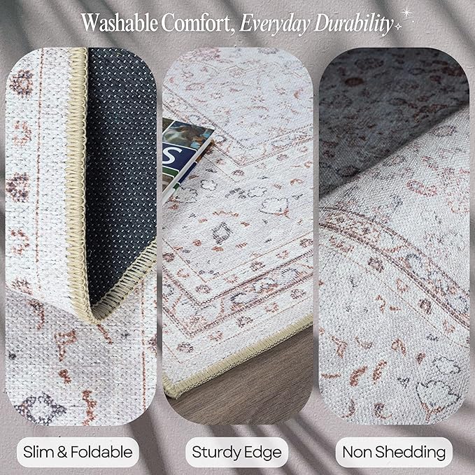 Fame Rugs Turkish Rug. Washable Vintage Oriental Antique Inspired Traditional Doormat Small Modern Area Rugs Luxury Entryway Entry Bedroom Bathroom Kitchen (411CC, 2'5 x 5')