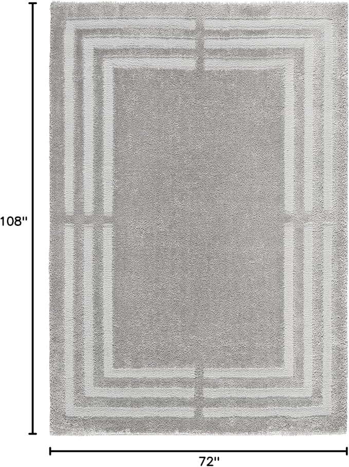 Town & Country Everyday Cloud Shag Plush Border Area Rug with High-Low Pile, Grey, 6'6"x9'6"