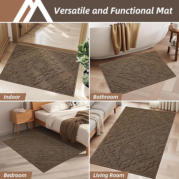 COSY HOMEER Door Mat 36”x60”,Absorbent Dirt Trapper Entryway Rugs,Non-Slip Welcome Mat,Washable Entry Rugs,Low Pile Doormat for Front Back Door,Wet Shoes & Paws,Brown