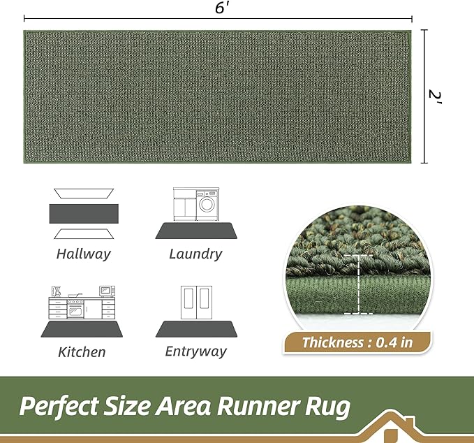 BEQHAUSE Hallway Runner Rugs 2x6, Hallway Rug Non-Slip Washable(Rolled-Up NO Creases), Runner Rug Absorbent Stain Resistant Hall Rug Carpet Runner, Entryway Rugs Floor Mat Laundry Room Rugs, Green