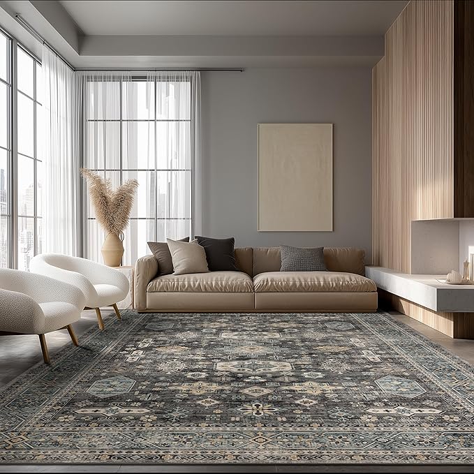 Area Rug Non Slip Machine Washable Ultra Soft Living Room/Bedroom/Kitchen/Outdoor/Classroom Silver, 8'×10'