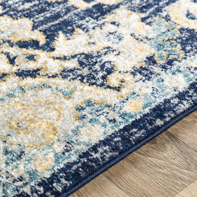 Livabliss Area Rugs - 5x7 Odelia Vintage Boho Blue Aqua Slate Area Rug for Living Room Bedroom - Floral Medallion Stain Resistant Carpet for Kitchen, Nursery, Office (5'3" x 7'3")