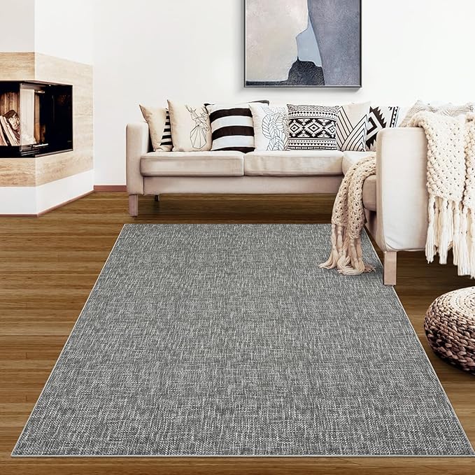 RUGSREAL Area Rug 5x7 Machine Washable Area Rug for Living Room Non-Slip Stain Resistant Modern Abstract Rug Contemporary Solid Throw Carpet Foldable Accent Floor Carpet for Dining Room, Grey