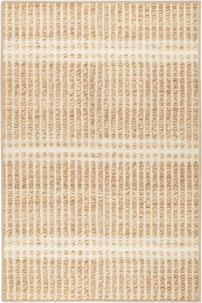 Dash and Albert Arbor Machine Washable Area Rug - 2' x 3' Neutral Stripe Washable Accent Rug Stain-Resistant, Anti-Slip, High Traffic Kitchen, Hallway, Mudroom