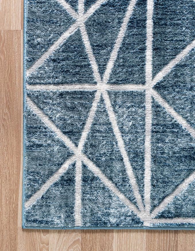 Rugs.com Lattice Trellis Collection Rug – 3' x 5' Blue Low-Pile Rug Perfect for Living Rooms, Large Dining Rooms, Open Floorplans