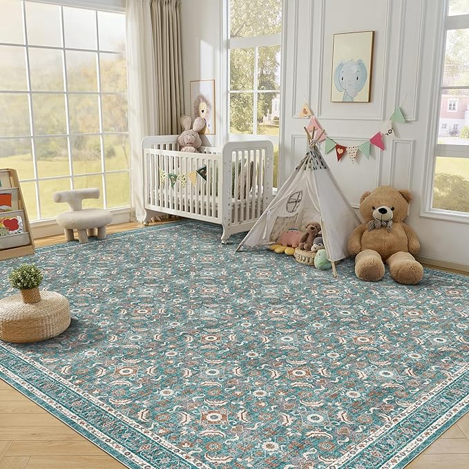 WITSHOCK Living Room Area Rugs 12x15: Soft Non-Slip Backing Washable Rugs Vintage Large Carpet for Bedroom Office Dining Room Kitchen Stain Resistant Home Decor Rug