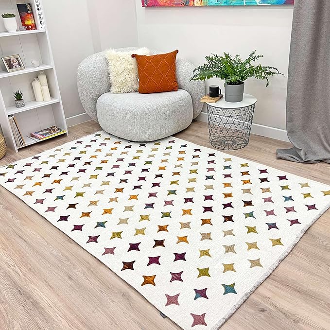 Alfa Rich 3x10 Moroccan White Area Rugs for Living Room Decor Washable Cotton Pet Friendly Runner