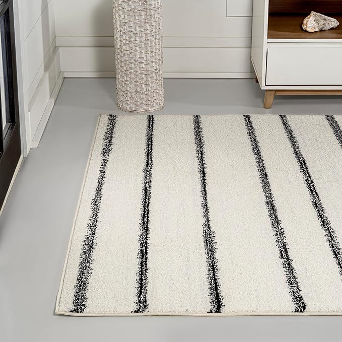 JONATHAN Y Williamsburg Minimalist Stripe Cream/Black Indoor Area Rug, 8x10, Contemporary, Modern, Easy-Cleaning for Living Room, Bedroom, Kitchen, Pet Friendly, Non-Shedding (MOH201D-8)