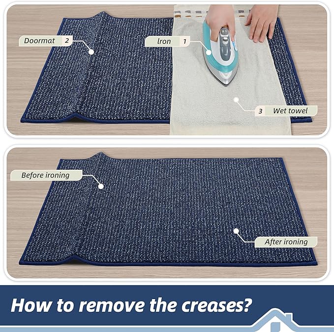 BEQHAUSE Dirt Trapper Door Mat 32" x 48", Non-Slip Washable Doormats Entrance Mat, Dirt Resistant and Absorbent Welcome Mat, Low Profile Floor Mats for Front Back Door and Entryway, Blue