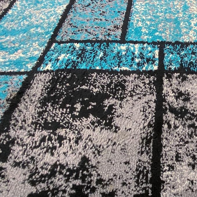 LUXE WEAVERS Modern Geometric Squares 10007 Turquoise 2x7 Area Rug