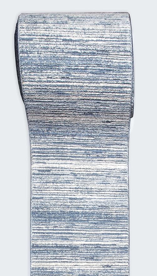 Well Woven Custom Size Hallway & Stair Runner- Harlow Delphi Blue 31 Inches Wide x 9 Feet Long Runner (31" x 9') Runner Rug - Modern Stripes Pattern, Ultra-Soft, Easy-Clean