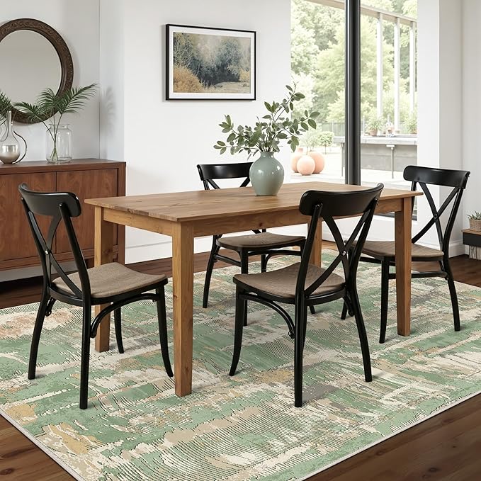 Washable Rug 8x10 Area Rug for Living Room Bedroom, Large Modern Abstract Rug Indoor Floor Carpets Low Pile No Shed Non-Slip with Rubber Backing Dining Room Kitchen Office (Green, 8'x10')