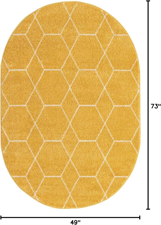 Unique Loom Trellis Frieze Collection Area Rug - Geometric (4' x 6' Oval, Yellow/ Ivory)