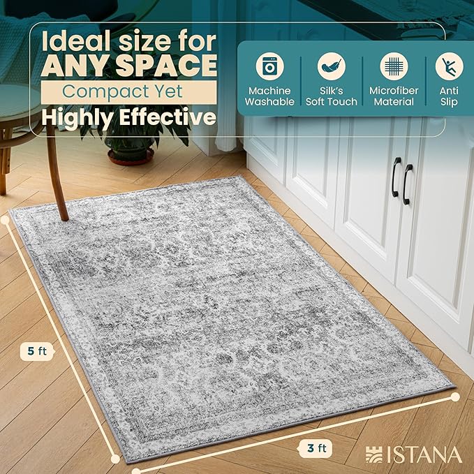 Istana 3x5 Area Rug - Light Grey Modern Rugs for Living Room 3x5 - Foldable Rugs for Bedroom/Living Room Rug - Stain Resistant Washable Rug - Eco-Friendly Small Area Rugs