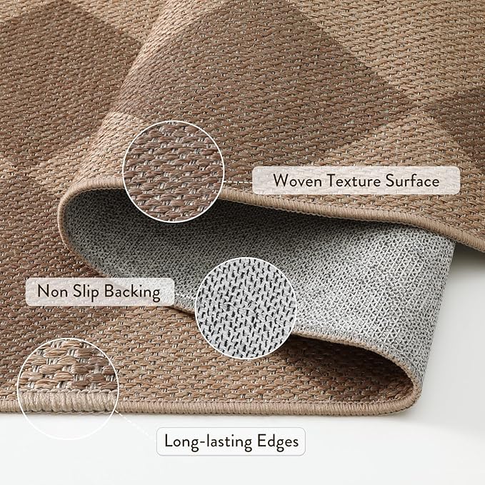 Lahome Checkered Easy Jute Indoor Outdoor Rug, 3x5 Washable Nature Rug for Entryway Living Room Indoor, Farmhouse Non Slip Checkerboard Carpet for Entry Guestroom Deck