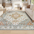 Moynesa Living Room Area Rug 9x12, Ultra-Thin Washable Large Rugs for Bedroom Under Dining Room Table, Vintage Oriental Medallion Printed Low Pile Carpet for Office Playroom Dorm, Beige/Gold